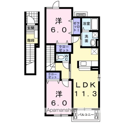 フローレンスⅡＢ[2LDK/58.48m2]の間取図