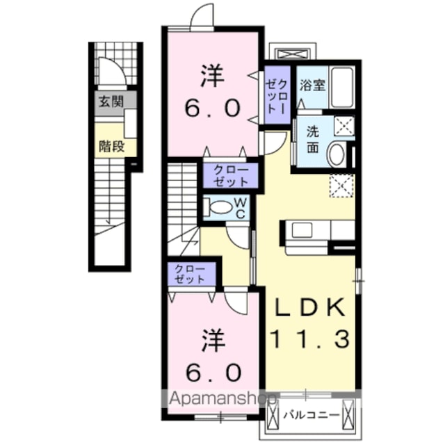 フローレンスⅡＢ[2LDK/58.48m2]の間取図