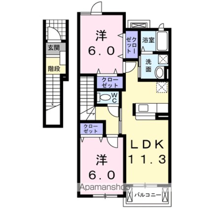 千葉県流山市加１丁目[2LDK/58.48m2]の間取図