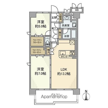 ルネ・グランマリーナ潮見[2LDK/59.37m2]の間取図