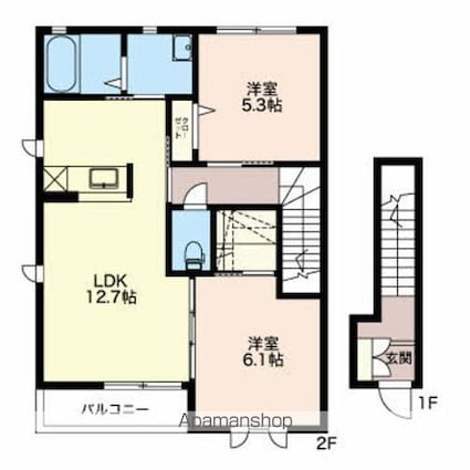 カーサファミリオ　Ａ棟[2LDK/61.45m2]の間取図