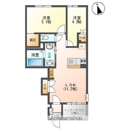 ホームガーデン二番谷地Ⅲ[2LDK/48.66m2]の間取図