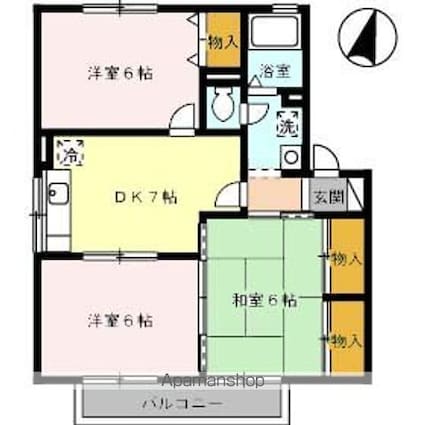 サン・フラッツ　Ⅱ棟[3DK/55.54m2]の間取図