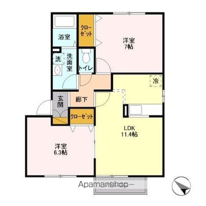 グレイス浜野　Ｃ[2LDK/55.48m2]の間取図