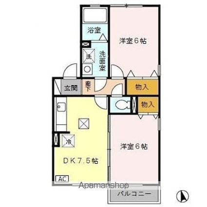 サンハイム[2DK/45.42m2]の間取図