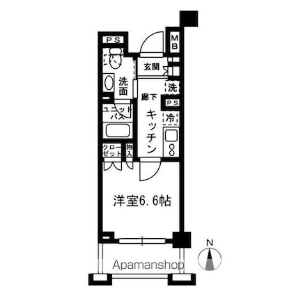 レジディア中落合Ｃ棟[1K/24.49m2]の間取図