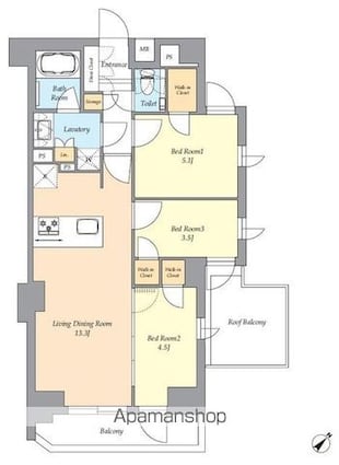 東京都渋谷区西原２丁目[3LDK/59.34m2]の間取図
