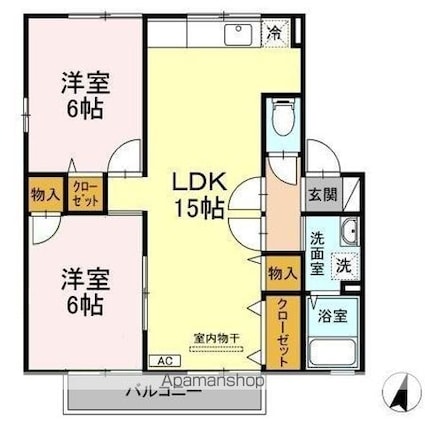 セジュール清水　Ｂ棟[2LDK/59.16m2]の間取図