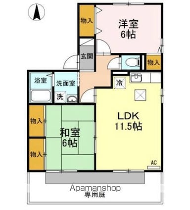 ガーデンコート　Ｂ棟[2LDK/56.88m2]の間取図