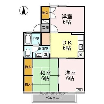 ハーモニック　フィール　Ｂ棟[3DK/53.68m2]の間取図