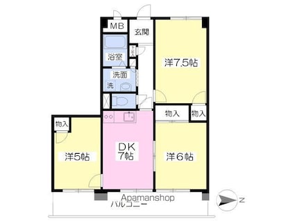 ペアータウン姫原[3DK/57.7m2]の間取図