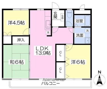 エクセレンス土居田[3LDK/65.25m2]の間取図