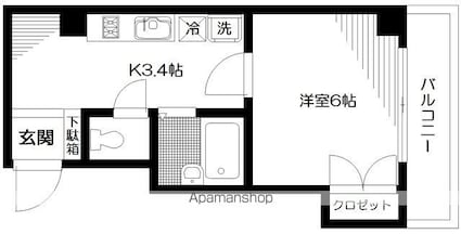 東京都中野区野方６丁目[1K/24.48m2]の間取図