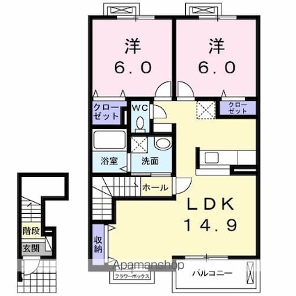 愛媛県今治市別名[2LDK/62.28m2]の間取図