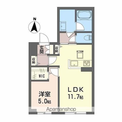 ヴィアソーレ[1LDK/42.9m2]の間取図