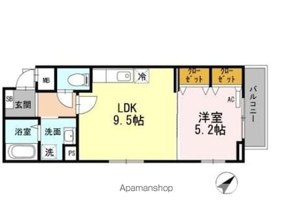 カーサ　フェリーチェ西原[1LDK/38.22m2]の間取図