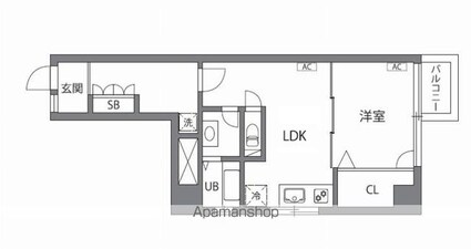 秋山ビル[1LDK/38.98m2]の間取図