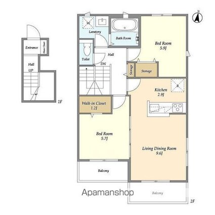 ベルフィオーレ上用賀[2LDK/62.96m2]の間取図