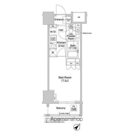 コンフォリア浅草橋[1K/25.11m2]の間取図