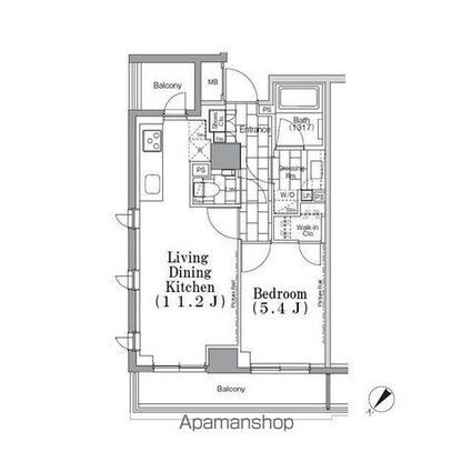 ＯＮＥ　ＲＯＯＦ　ＦＬＡＴ　ＴＳＵＫＩＳＨＩＭＡ[1LDK/40.53m2]の間取図