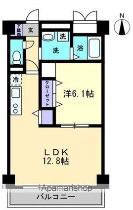 香川県高松市上之町３丁目[1LDK/42.76m2]の間取図