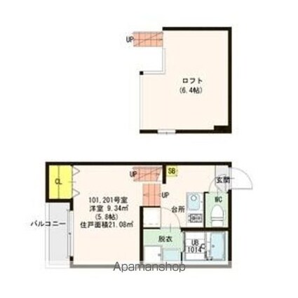 Ｕｒｂａｎ　Ｃｒｅｓｔ北山[1K/21.08m2]の間取図