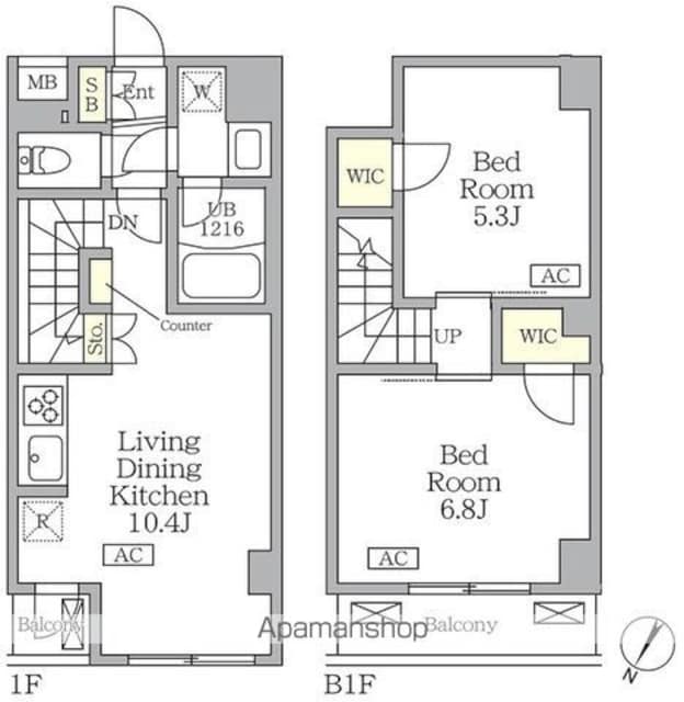 アジールコート三宿テラス[2LDK/53.43m2]の間取図