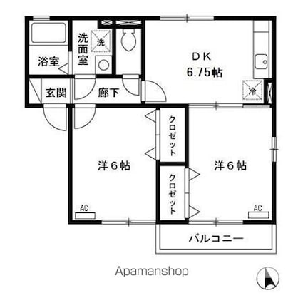 グランモア泉南[2DK/45.07m2]の間取図