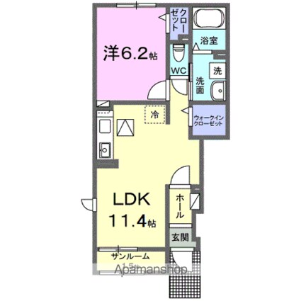 むくつる[1LDK/43.21m2]の間取図