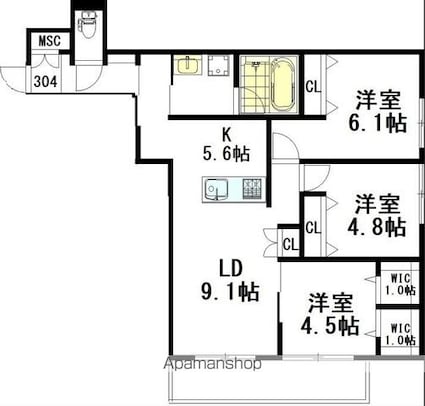 （仮称）境南町３丁目ヘーベルメゾン[3LDK/70.63m2]の間取図