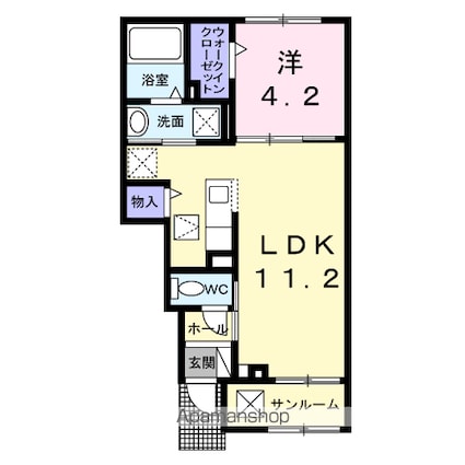 ホワイトクロッカス[1LDK/39.17m2]の間取図