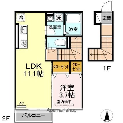 ｐｅｃｈｅｒ奥田[1LDK/41.44m2]の間取図