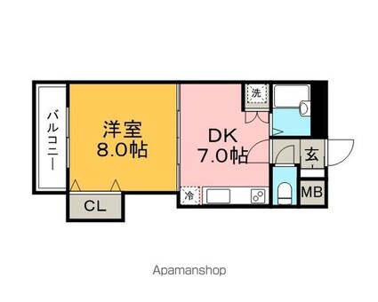 プライムハイツ中島Ａ棟[1DK/33.6m2]の間取図