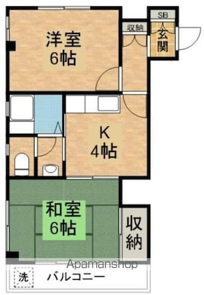 平岩第二コーポ[2K/36.45m2]の間取図