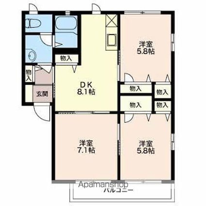 ディアス並柳Ａ[3DK/56.96m2]の間取図