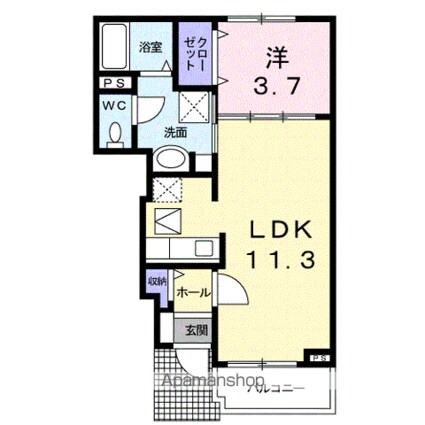 愛知県小牧市久保一色南２丁目[1LDK/37.13m2]の間取図
