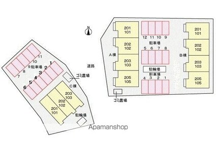 キャプリコートＡ[1K/35.98m2]の配置図