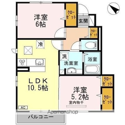 エミネンスＩＩＩ[2LDK/53.25m2]の間取図