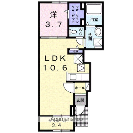 レジナス　クスミール[1LDK/39.77m2]の間取図