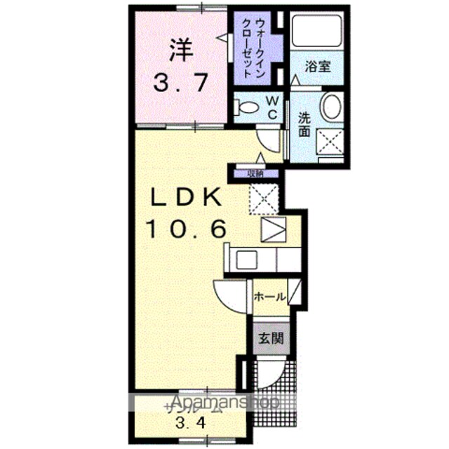 レジナス　クスミール[1LDK/39.77m2]の間取図