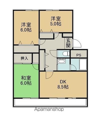 ガーデンテラス大日方Ｂ棟[3DK/70.06m2]の間取図