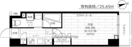 東京都新宿区下宮比町[1K/25.65m2]の間取図