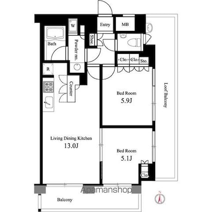 イプセ蒲田ＷＥＳＴ[2LDK/54.81m2]の間取図