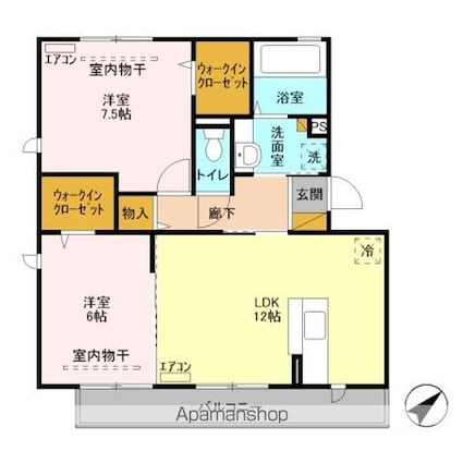 ヴィラ清流[2LDK/61.74m2]の間取図