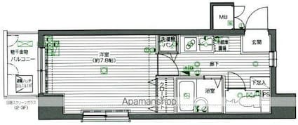 東京都目黒区青葉台３丁目[1K/25.28m2]の間取図