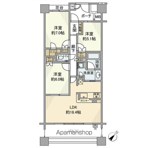 グランスイート稲毛海岸 204 ｜ 千葉県千葉市美浜区高洲４丁目7-6（賃貸マンション3LDK・2階・75.68㎡） その2