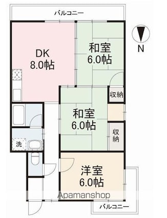 ハイム屋島[3DK/64m2]の間取図