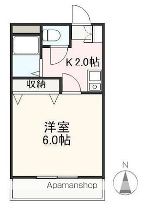 クレイドル安田Ⅱ[1K/22.4m2]の間取図