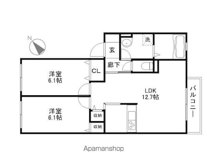 レジデンス琵琶[2LDK/57.18m2]の間取図