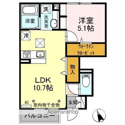 カルテット信濃[1LDK/39.04m2]の間取図
